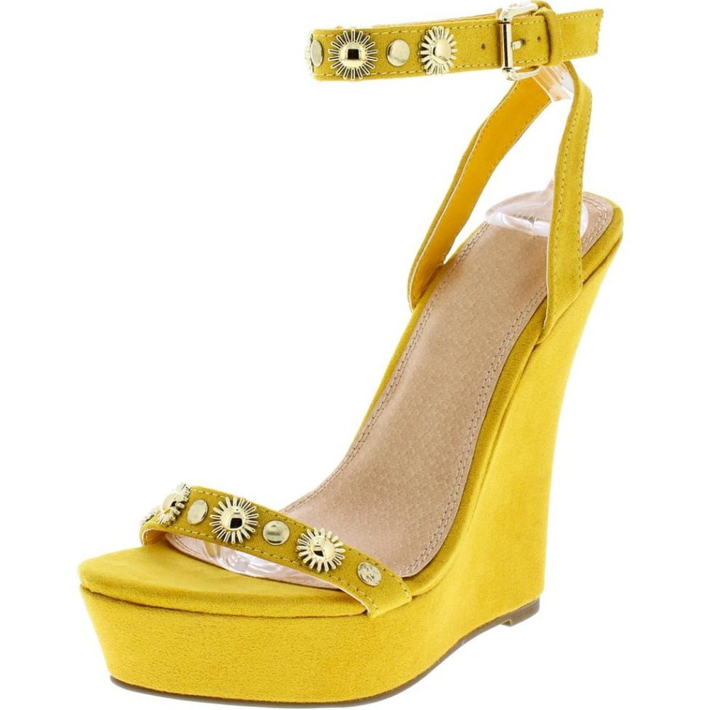 Yellow Studded Open Toe Platform Wedges - 8.5
